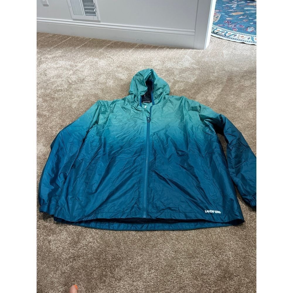 Lands End Men Blue And Teal Windbreaker - XL